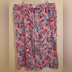 Stella Parker Women's Floral Print Cropped Pants Linen Blend Sz XXL NWT